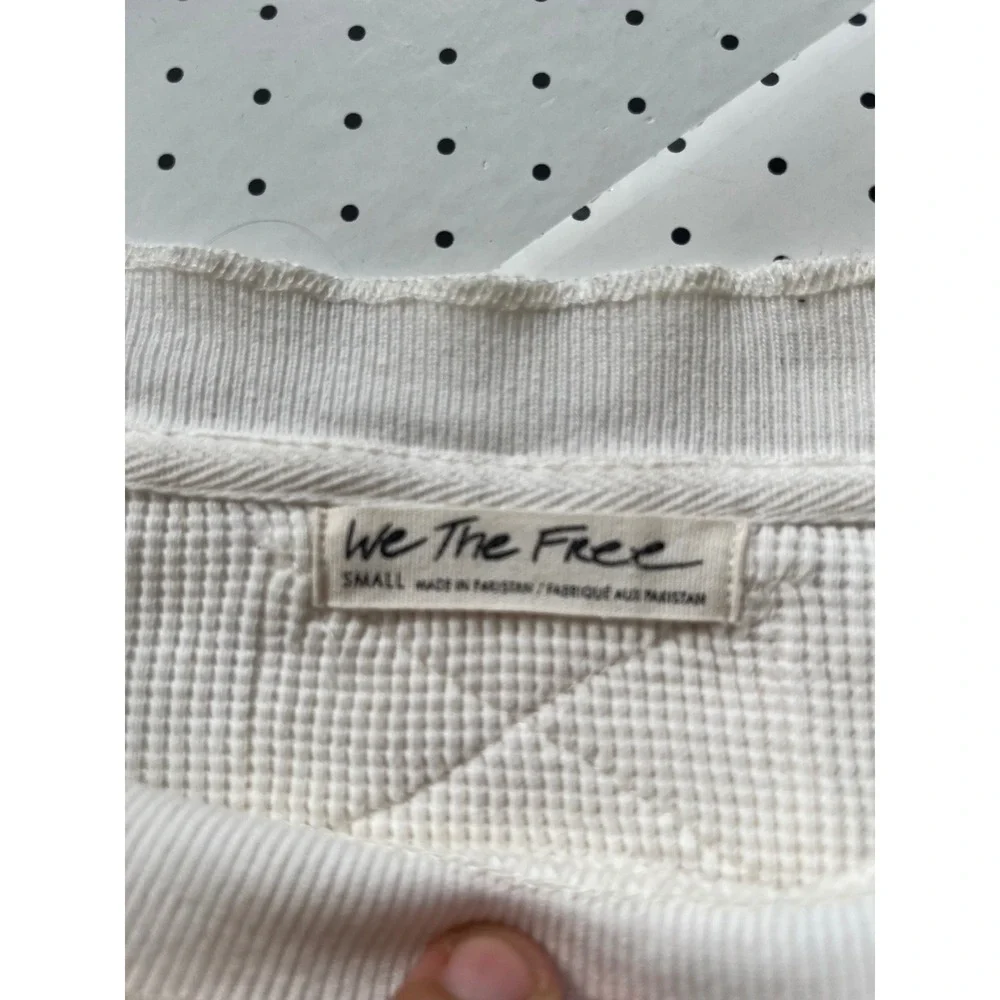 Free People We The Free Thermal Top S Ivory Waffle Knit Raw Seam OB1585986
